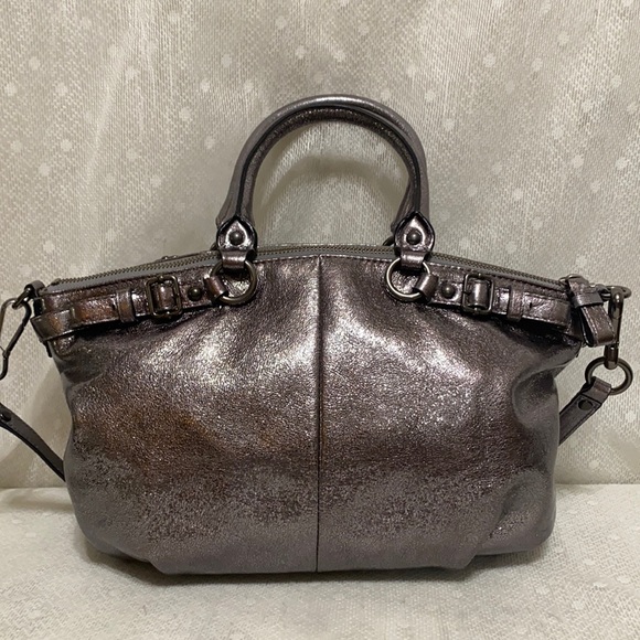 *SOLD*Coach Sophia Madison Metallic Gunmetal Leather Satchel - Picture 4 of 16